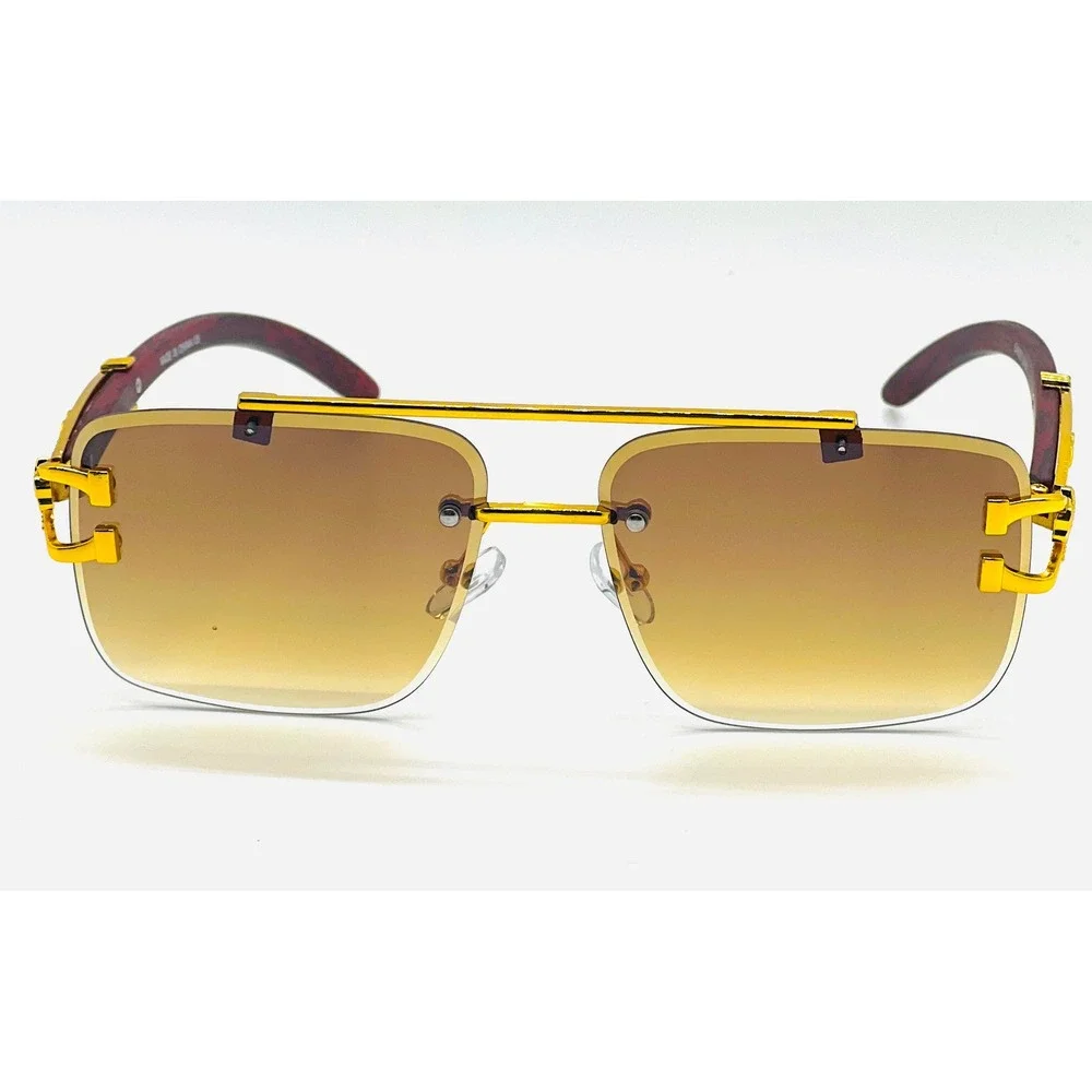 Mens‎ Frameless Square Sunglasses Summer Festival Shades Gradient Brown Lenses